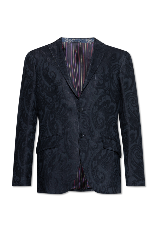 ジャケット ETRO Black Viscose Blend Blazer ETRO black purple green striped velvet jacket blazer women's